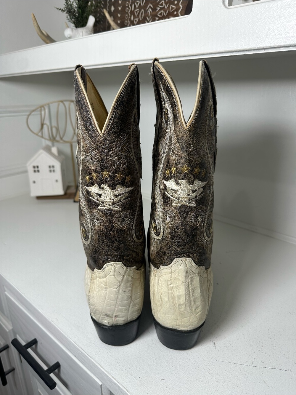 El General Exotic Cowboy Boots Men’s 8 D Women’s 9.5 White Croc Leather Western - Picture 6 of 9